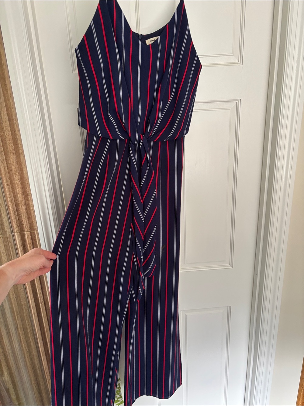 Striped Navy Tie-Front Jumpsuit - Navy/Red/White